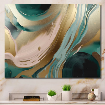 Gold And Green Marbled Euphoria V - Abstract Marble Wall Art Living Room