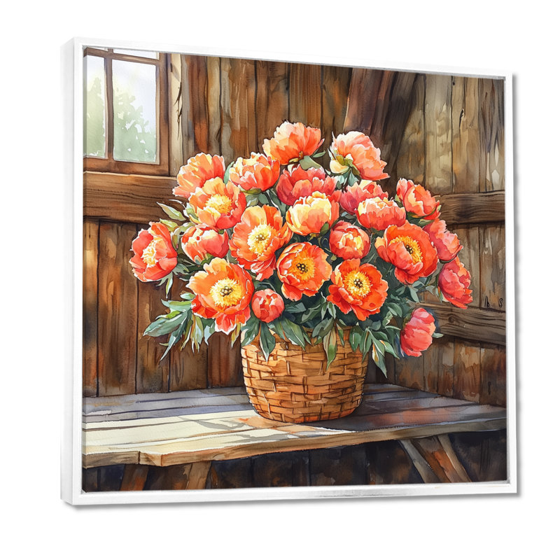 Art mural mural pivoines sauvages à la grange II - pivoines, H 16 po x l 16 po, Impression encadrée flottante, Blanc