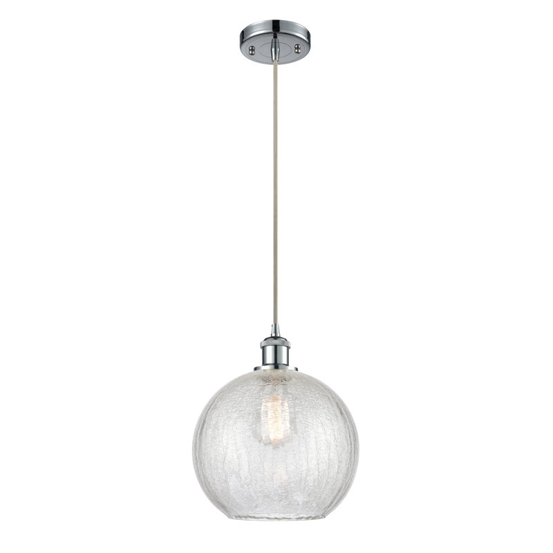 Luminaire suspendu sphère 1 lumière Baptista, Chrome poli, Ampoule non incluse, Transparent craquelé
