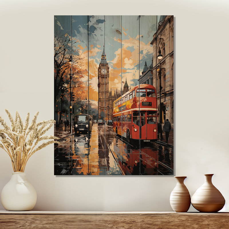 Ortie - Décoration murale en bois paysage urbain sur bois de pin naturel, H 44 po x l 34 po