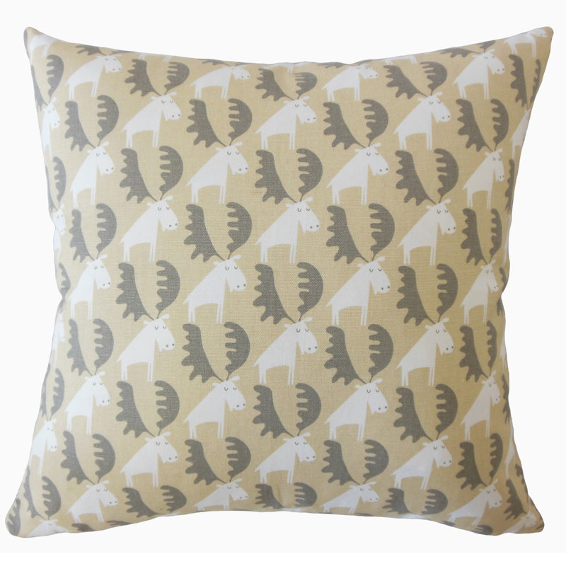Oreiller en coton Qayl, 26 po x 26 po, Beige / Gris / blanc, Coussin décoratif