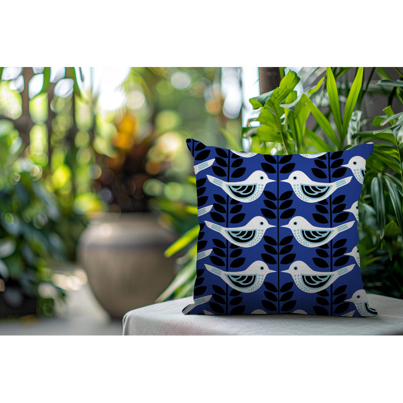 Oreiller carré réversible intérieur / extérieur Amiri Bird, Navy Blue, Square 19"