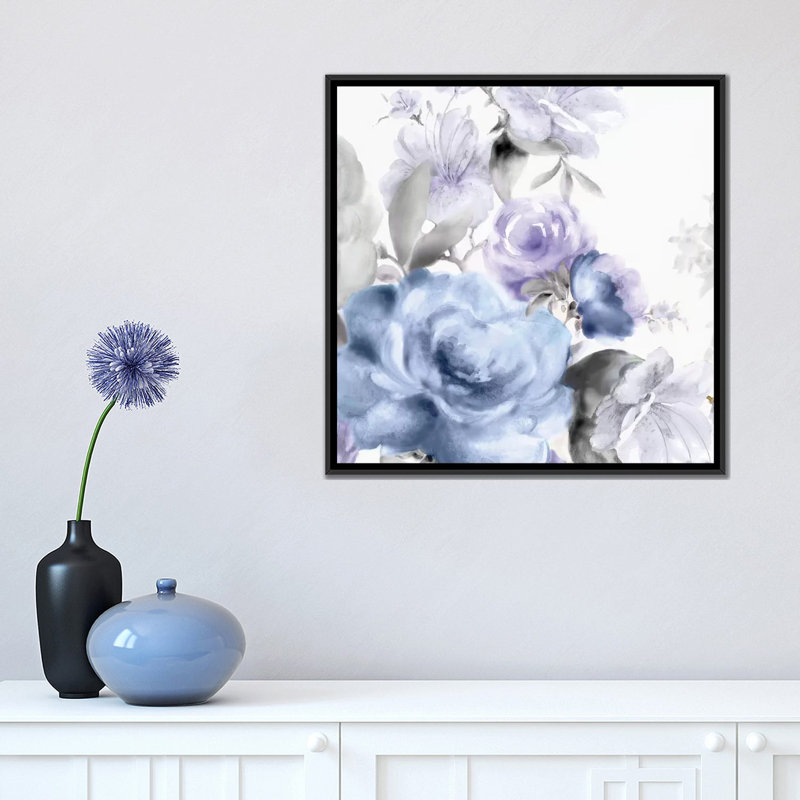 «Floral I», impression sur toile, H 18 po x l 18 po x P 1,5 po, Toile avec cadre noir, Pas de tapis