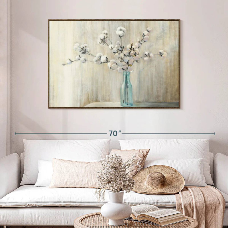 Bouquet de coton, Cadre flottant en noyer, 46 po x 31 po
