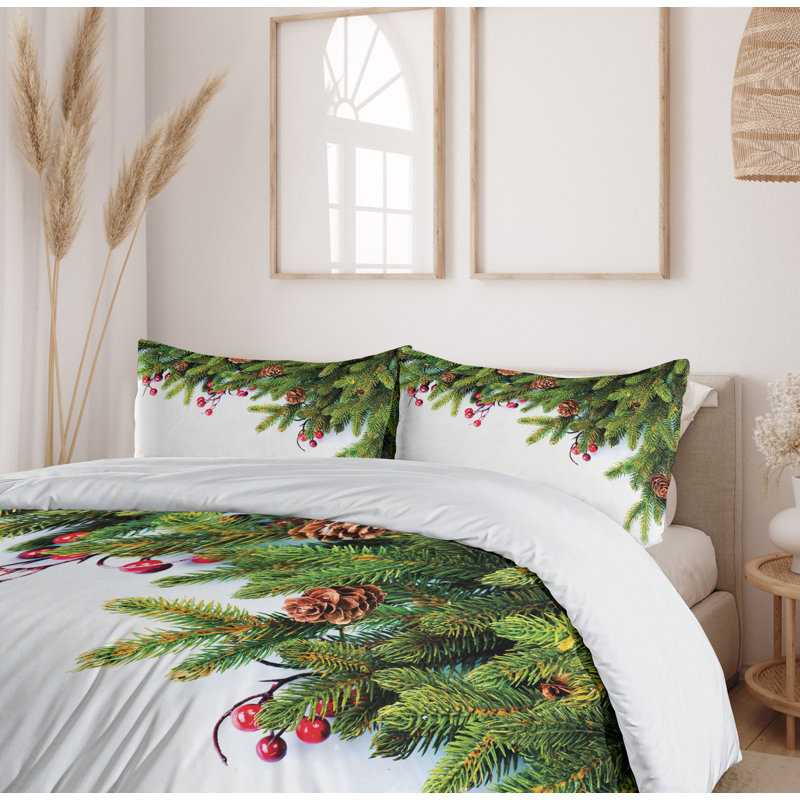 Queen Size Green and White Christmas Duvet Cover Set