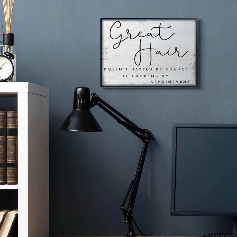 «Great Hair By Appointment Sign», salon de beauté patiné, H 16 po x l 20 po, Giclée encadrée noir minuit