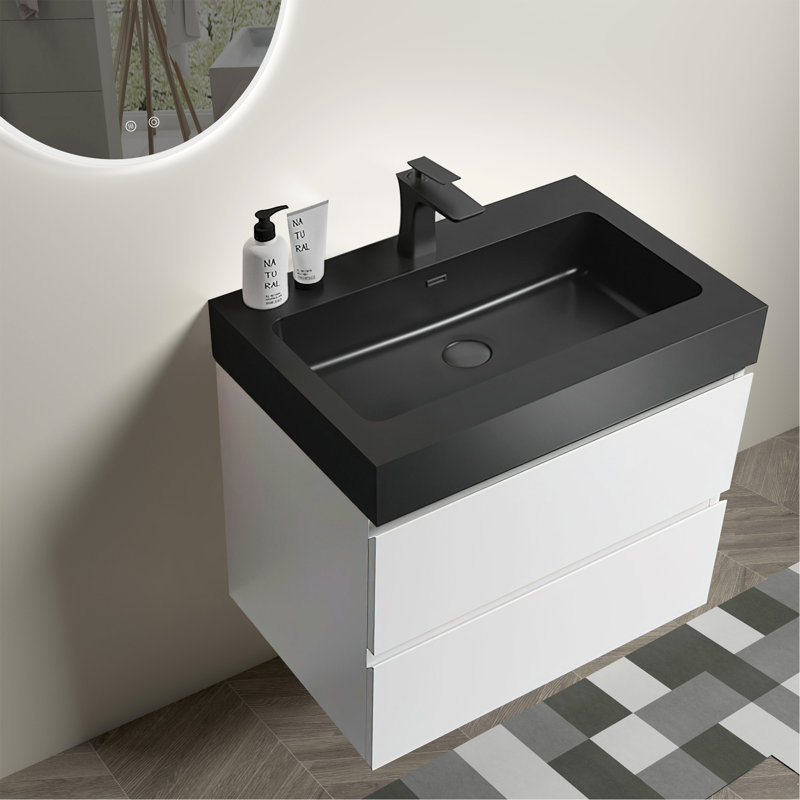 Meuble-lavabo contemporain avec rangement amélioré et design élégant, Noir, noir, noir, noir, Blanc