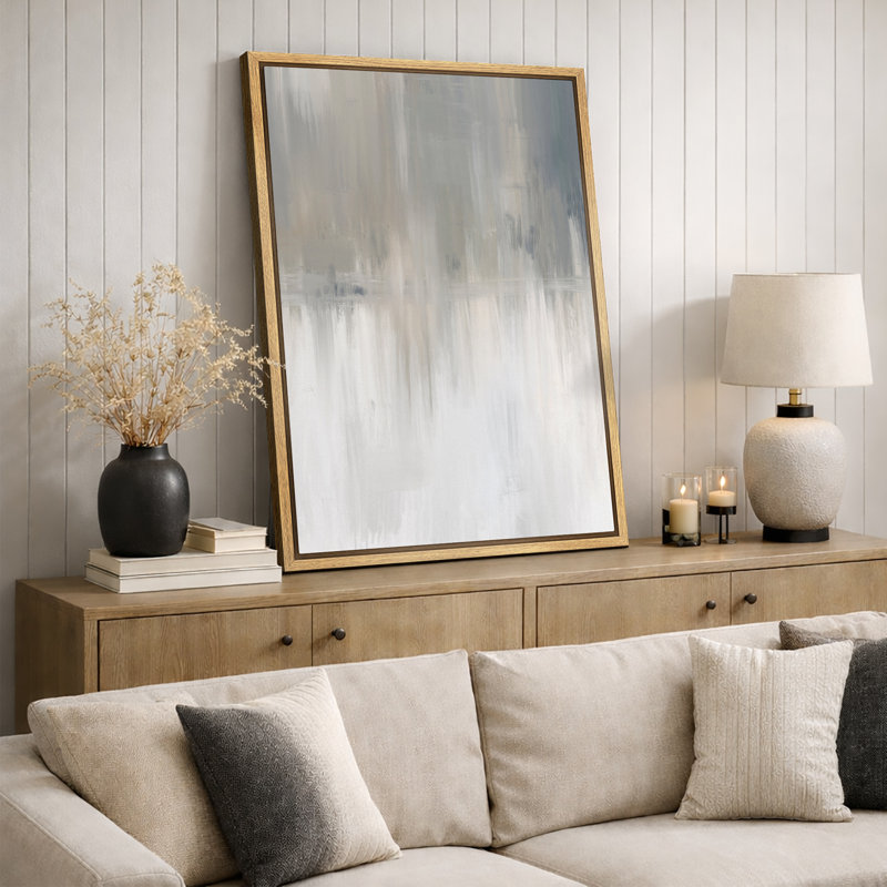 Minimal paysage blanc et gris grunge industriel abstrait minimalisme contemporain nordique neutre, impression sur toile