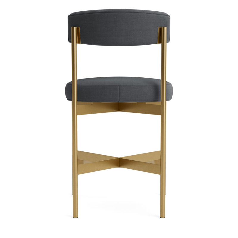 Remy Bar Stool, Performance Linen - Charcoal, Brushed Brass, Counter Stool (25” Seat Height)