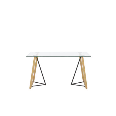 Hannwacker Glass Top Metal Base Dining Table