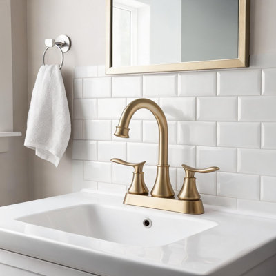 Robinet pour salle de bain à deux poignées champagne or avec bec pivotant à 360 ° pour lavabo