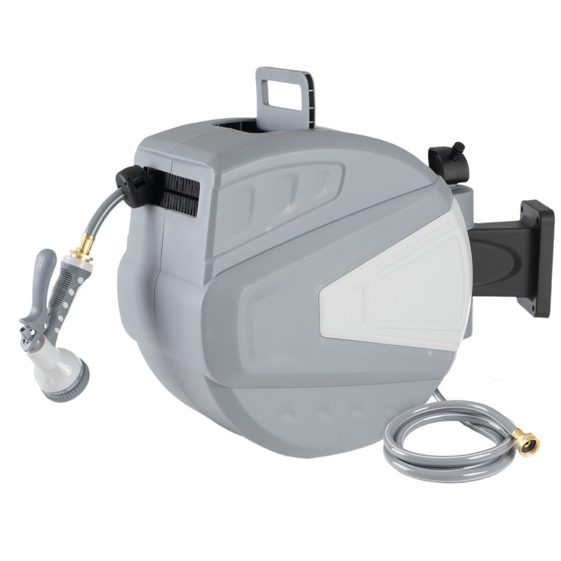 Retractable Hose - 100 FT Garden Hose with 9 Nozzle Patterns - Hose Reel Wall Mount with 180-Degree Swivel Bracket and Auto-Rewind by Pure Garden