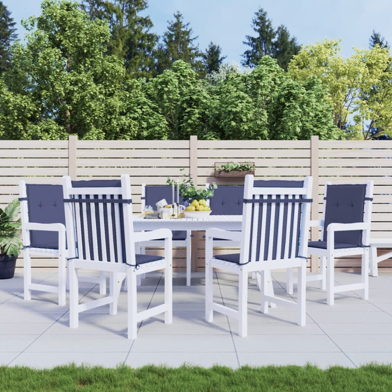 Lowback Chair Cushion Set of 6 Navy Blue 100 Percent Polyester Durable Outdoor Seat Pads, Polyester - Navy Blue