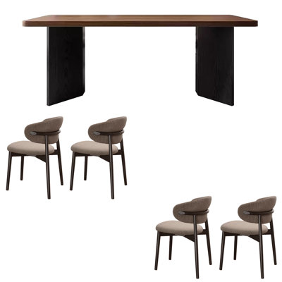 Walnut grain rectangle rock plate dining table