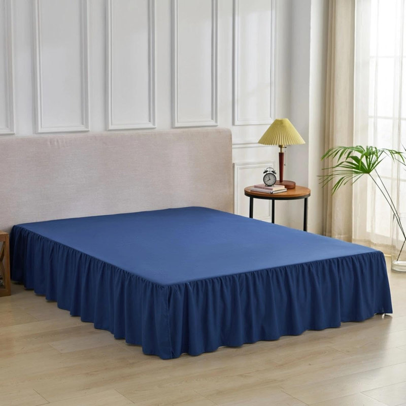 Queen Ruffled Bed Skirt With Split Corners - 14-Inch Drop, Navy Blue