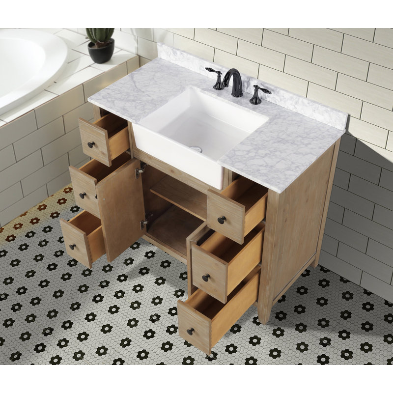 Sally 42'' Weathered Fir Bathroom Vanity with Marble Top