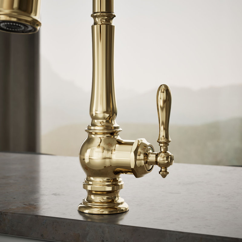 Artifacts Pull Down Bar Faucet with Accessories, Vibrant French Gold
