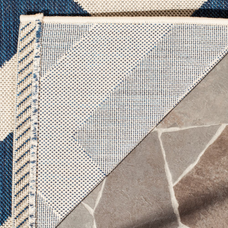 Shauna Indoor/ Outdoor Navy/Neutral Rug, Square 160cm