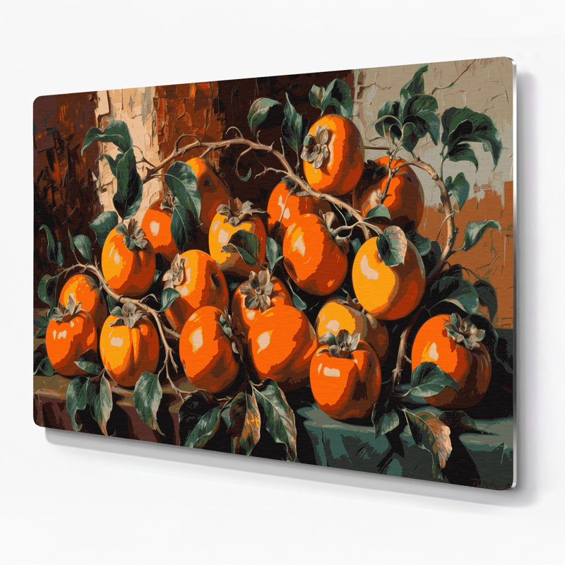 Art mural en métal noir Fruit kaki, H 11 po x l 14 po