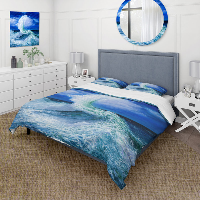 Blue/White Microfiber Duvet Cover Set, King Duvet Cover + 2 King Shams