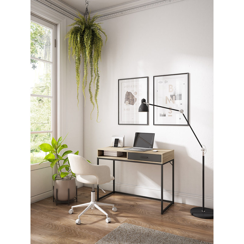 Metal Base Writing Desk, Walnut;Graphite