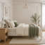 Lit plateforme à baldaquin en bois blanc de style moderne du milieu du siècle, format queen, avec tête de lit, lit à baldaquin rustique de style ferme avec pieds fuselés
