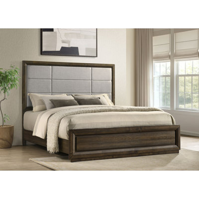 79.65" W Transitional Panel Bed, Dark Oak