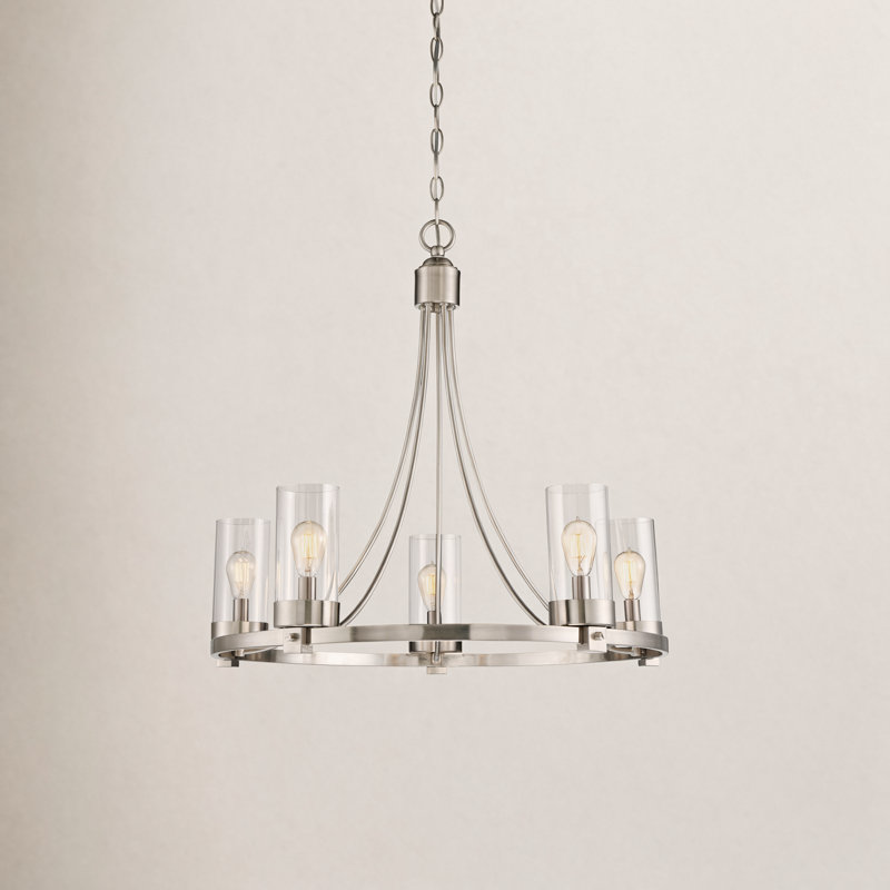 Laurie 5-Light Dimmable Wagon Wheel Chandelier, Brushed Nickel