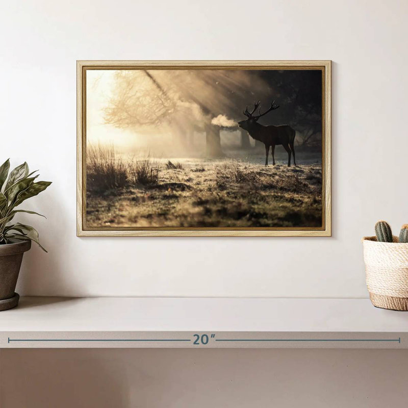 Cerf sauvage dans la neige, Cadre flottant en bois naturel, 13 po x 9 po