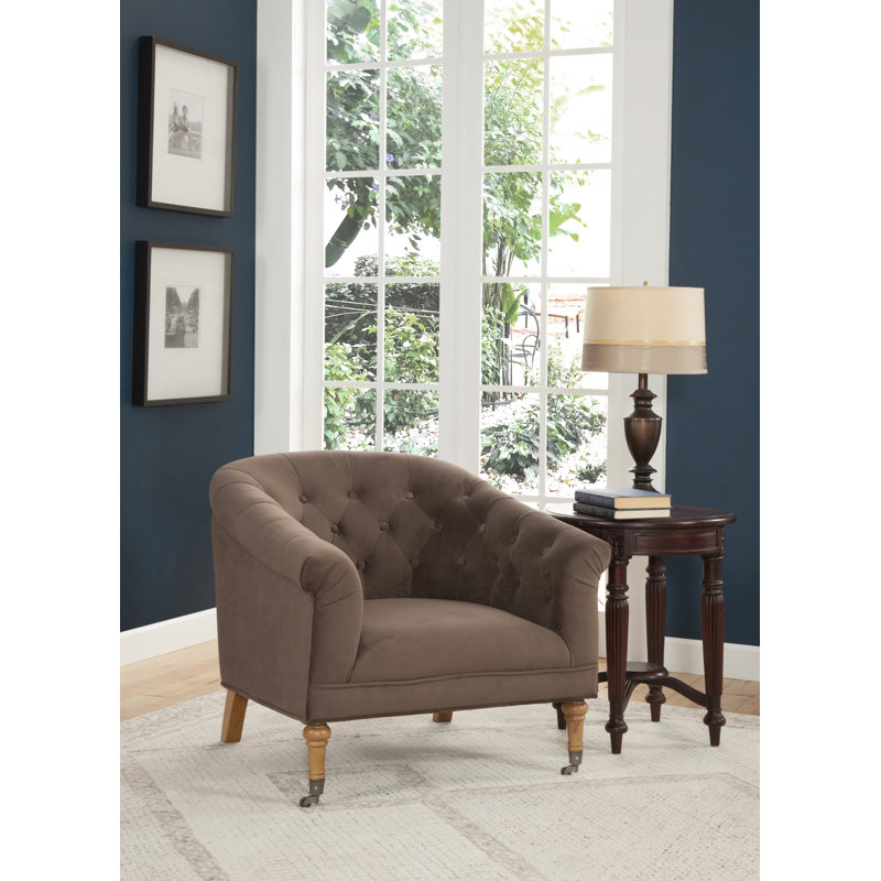 Maxeys Velvet Diamond Button Tufted Club Chair with Casters, Toast Polyester Blend