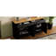 Meuble télé 70 po avec poignées rustiques, 2 tiroirs de style, tablettes réglables et armoire de rangement en grain de bois noir, rétro, compatible