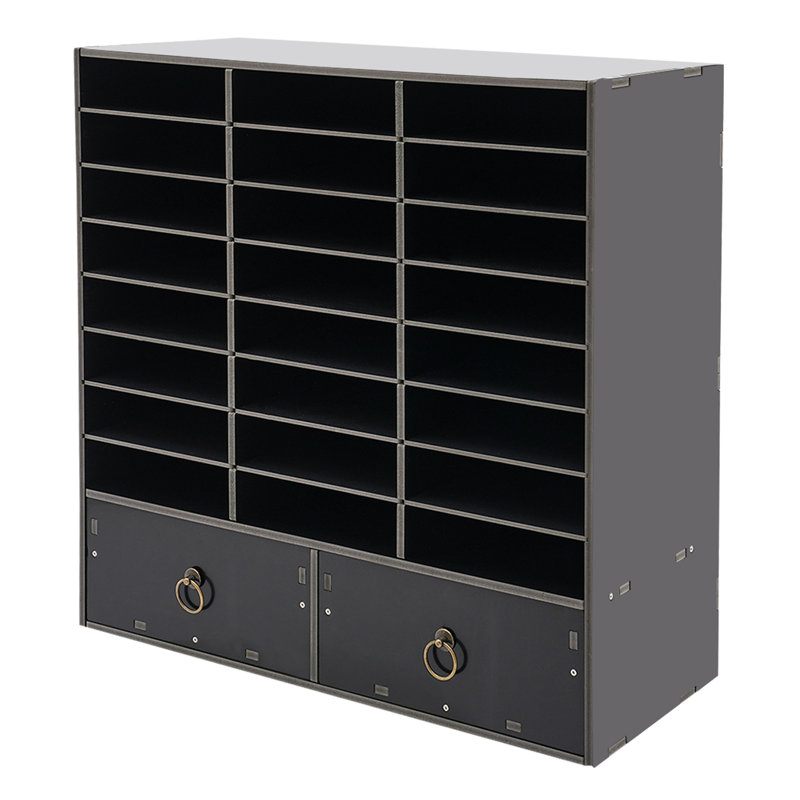 Armoire de rangement en papier et courrier avec 24 compartiments et 2 tiroirs, Noir, noir, noir, noir