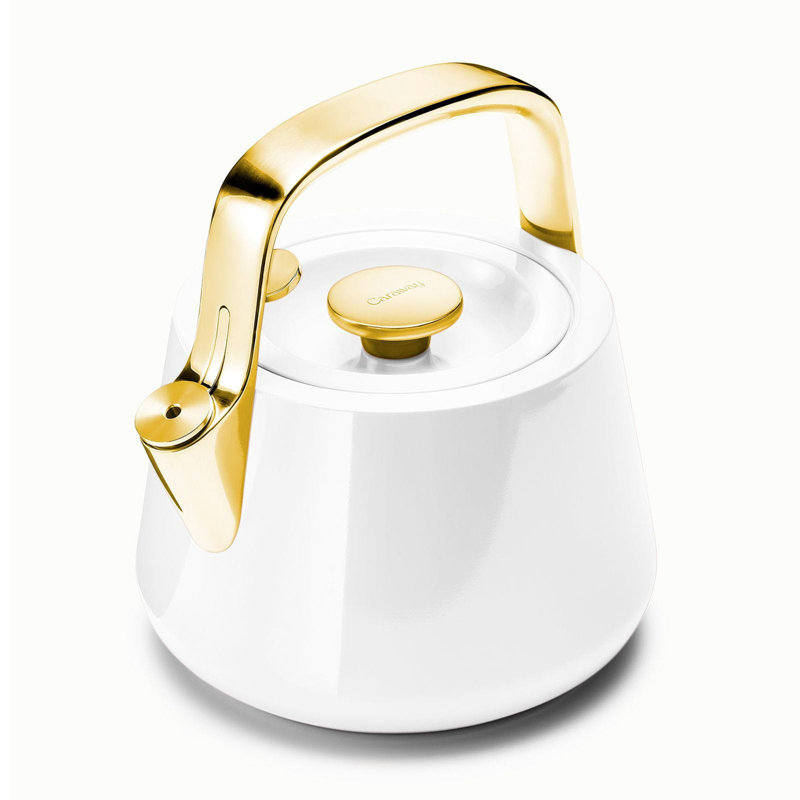 Caraway Stovetop Iconics Whistling Tea Kettle, Black/Gold, White/Gold
