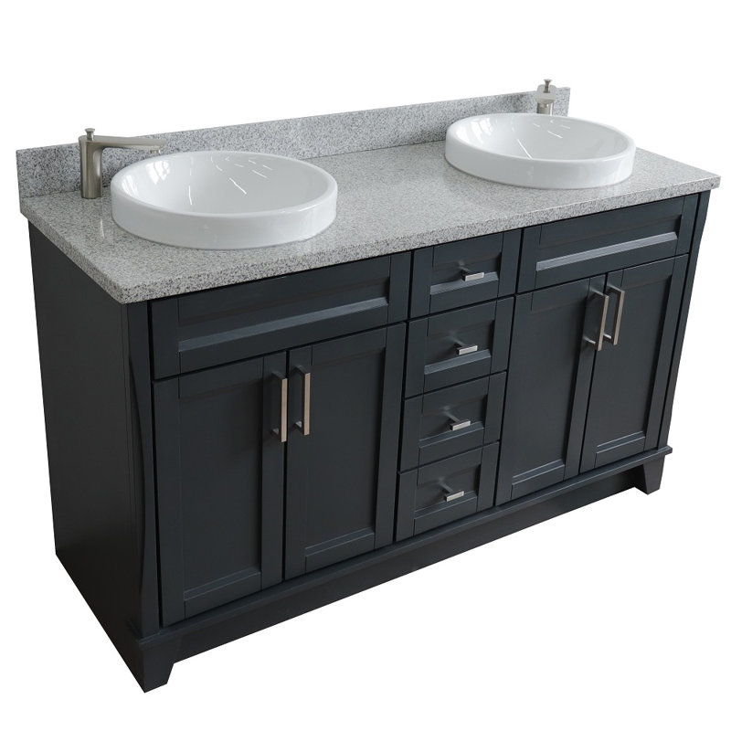Nickolai 61'' Double Bathroom Vanity with Top, Gray/White