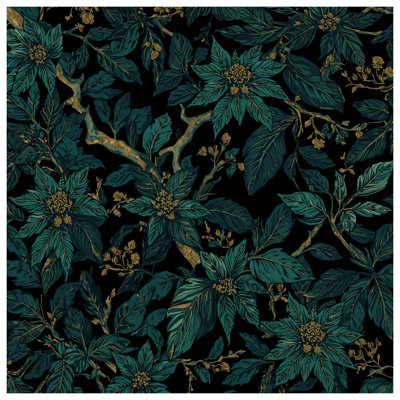 Teal Floral Leaves Comforter