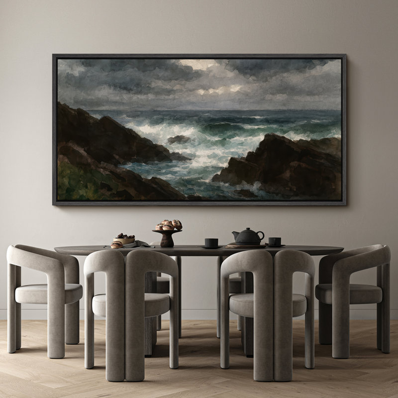 Grande impression sur toile encadrée, impression de paysage océanique pour bord de mer, Noir, H 30 po x l 60 po