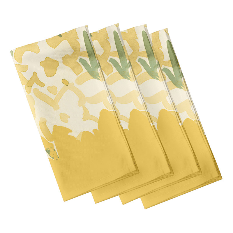 Lonston Abstract Floral Center Stripe Napkins, Yellow