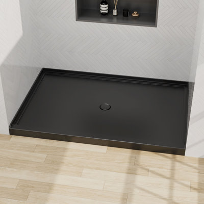 Base de douche en acrylique l 48 po x P 32 po, bac à douche à seuil simple en composite, bonde centrale antidérapante