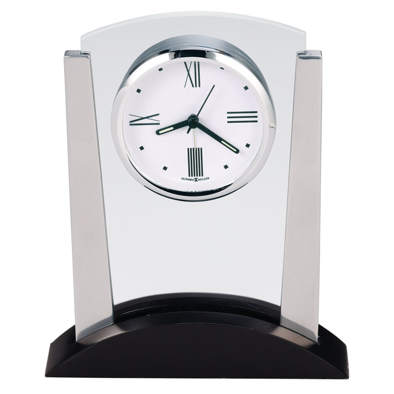 Denhan Roman Numeral Crystal Quartz Movement / Crystal Alarm Tabletop Clock in Brushed Nickel