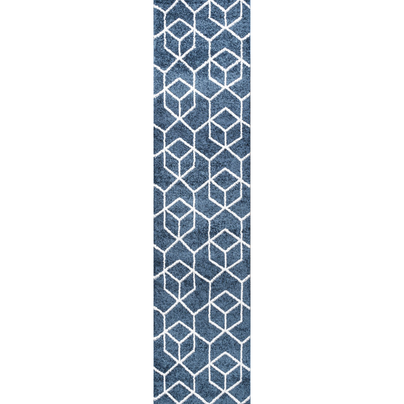Mashawna Blocks Modern Geometric Navy/White Rug, Runner 2' x 8'