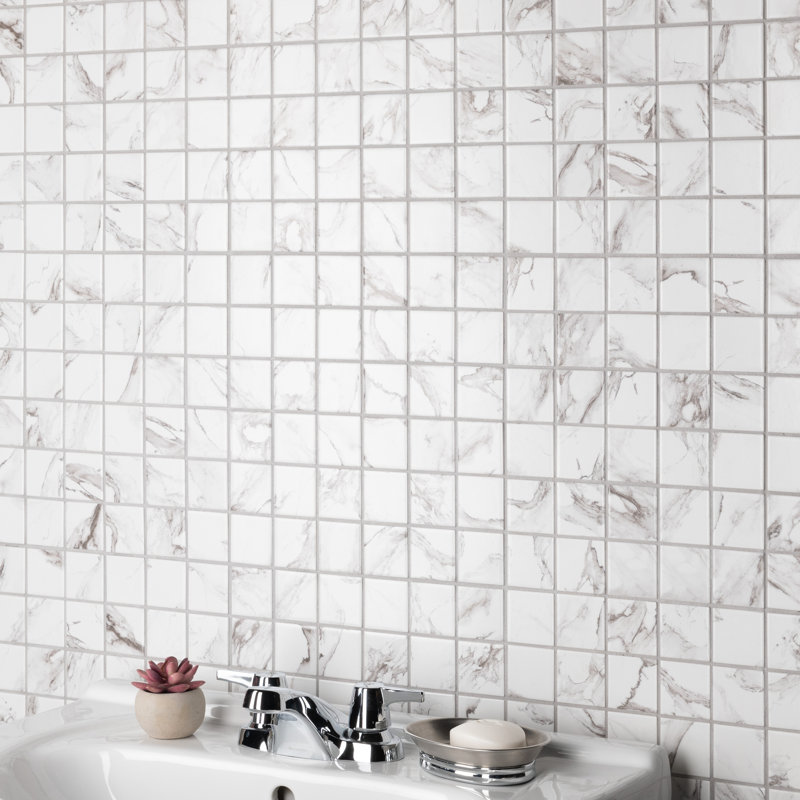 Katina Calacatta 1.88" x 1.88" Porcelain Grid Mosaic Wall & Floor Tile