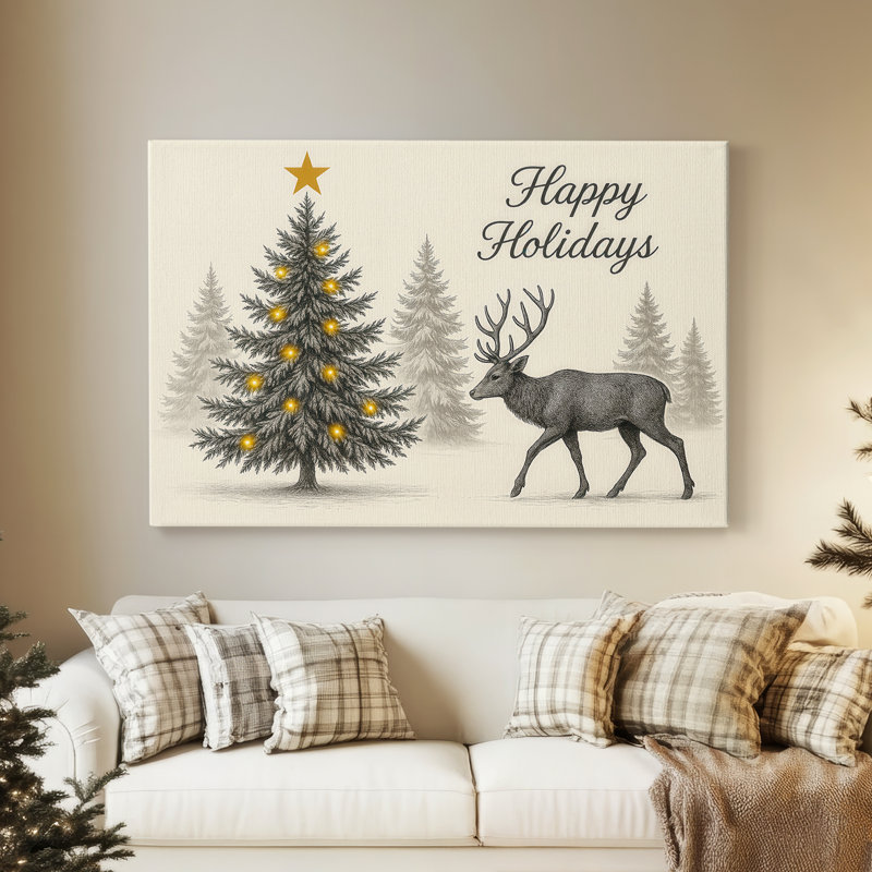Tinsel - crèche de Noël dorée - toile tendue de qualité supérieure, H 12 po x l 18 po