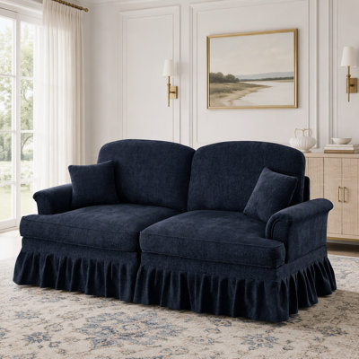 Elegant Oversized 2-Seater Loveseat Couch with Removable Ruffled Skirts for Two Looks