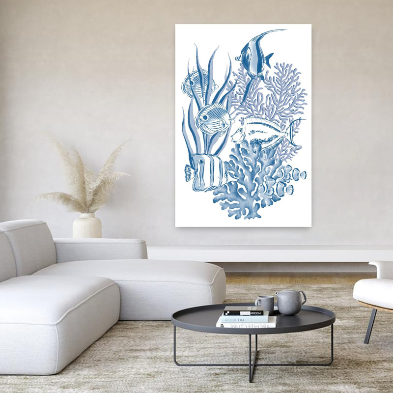 Joli poisson abstrait, art contemporain océan côtier, H 60 po x l 40 po