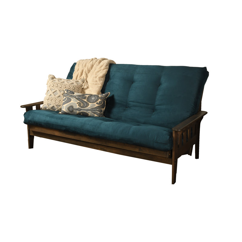 Stratford Queen 87'' Upholstered Futon And Mattress, Suede Blue Microsuede