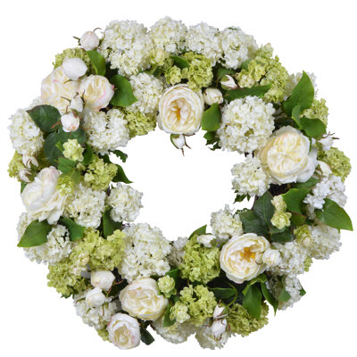 Mixed Snowball And Rose Wreath