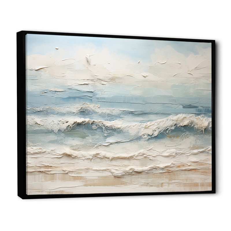 Peinture de plage côtière beige et bleue - Reproductions encadrées de plage côtière, Reproduction avec cadre flottant, Noir