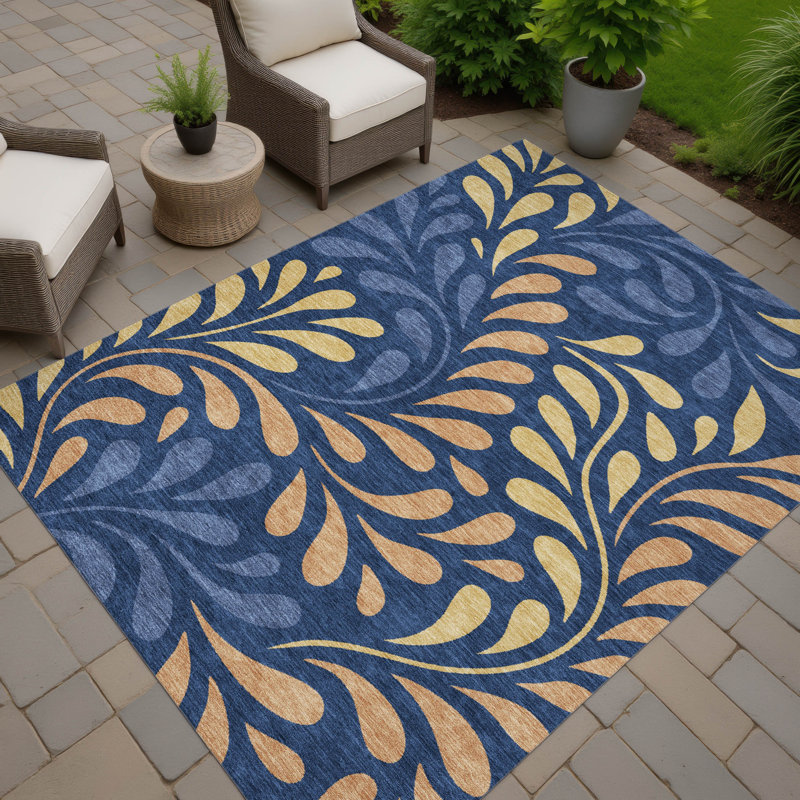 Machine Washable Indoor/Outdoor Lanphear ACN2411 Botanical Rug, Rectangle 3' x 5'