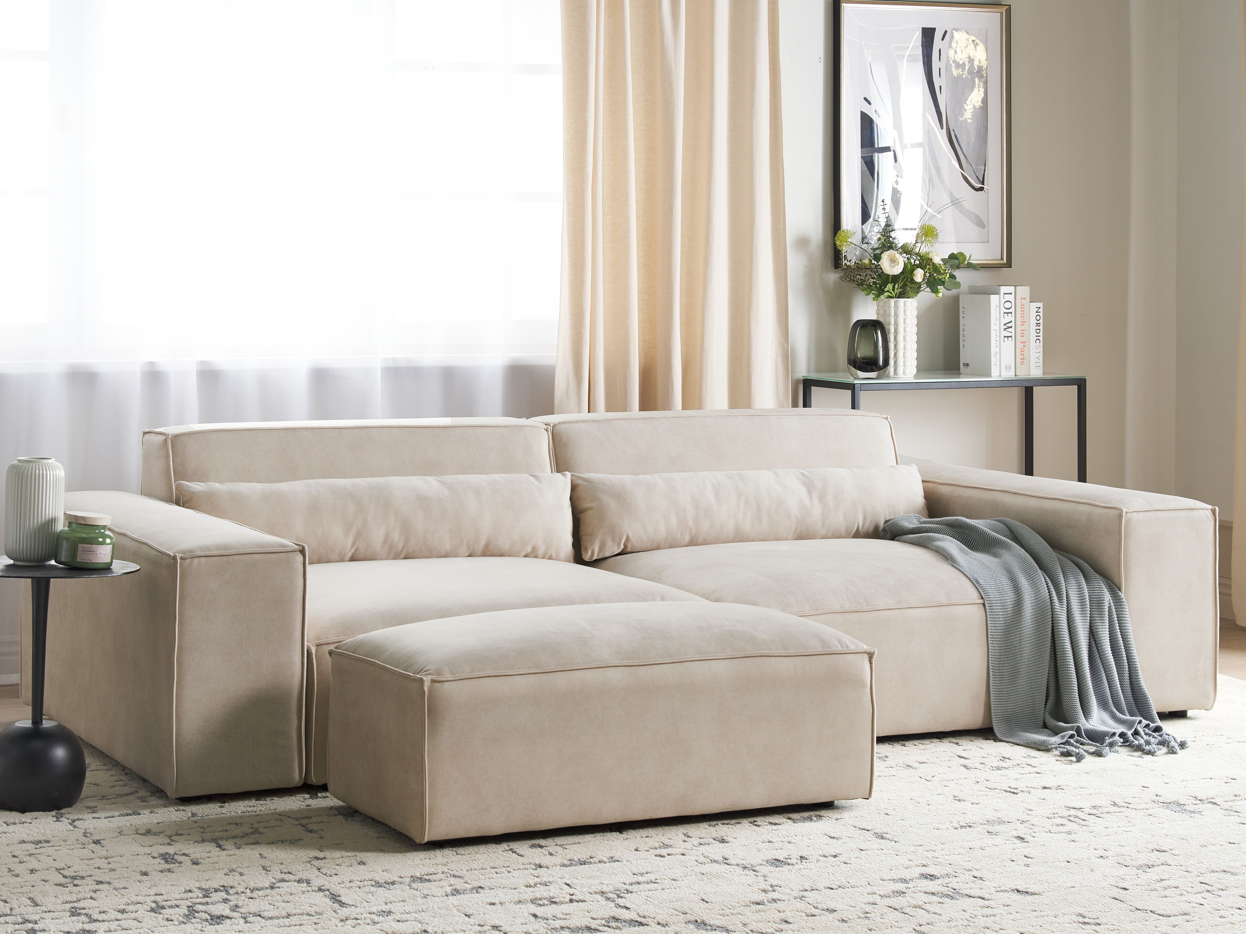 Ebern Designs 2 Seater Modular Velvet Sofa with Ottoman Beige Netanya ...