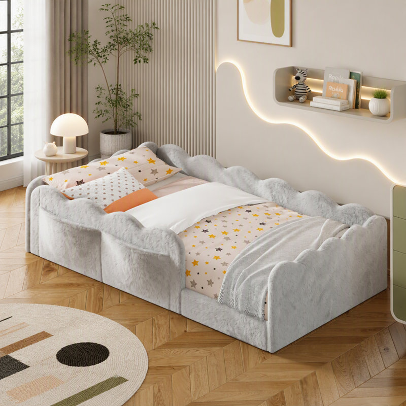 Lit simple tapissier sur pied, Twin, Gris